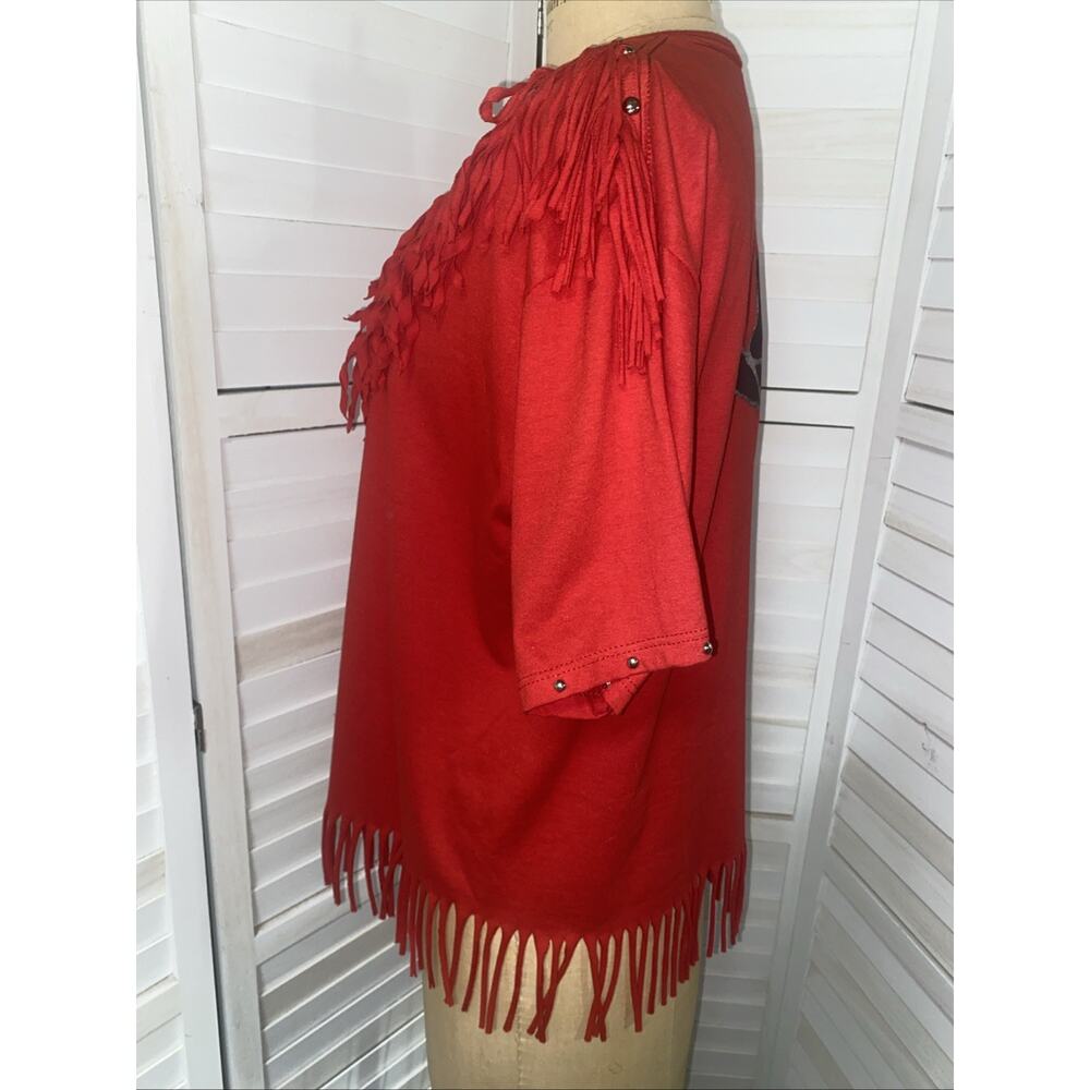 Vintage 80s 90s Red Southwestern Rodeo Boho Fringe Studded Shirt Large Handmade - Picture 8 of 9